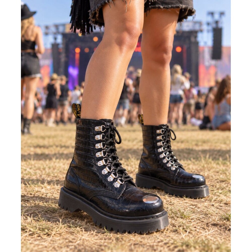 Dr Martens 1460 Pascal Bex Steel Toe Boots Women 6 Black Croc Emboss Leather NEW